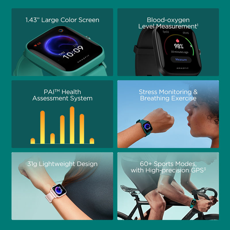 Global Version Amazfit Bip U Smartwatch 60+ Sport Modes Portuguese Fitness Track Watch 1.43‘’ Large Screen Message Notification