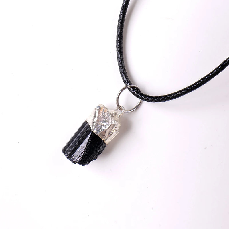 1pc Natural Crystal Raw Stone Black Tourmaline Pendant Aura Edging Stone Pillar Necklace Accessory Pendant