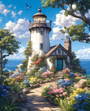 PhotoCustom Full Round Diamond Painting Lighthouse Scenery Picture Of Rhinestones 5d Diy Home Decorative Friend Gift