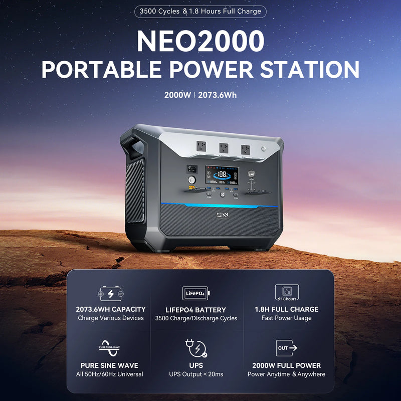 DaranEner NEO2000 Portable Power Station 2000W Emergency Mobile Solar Powered Generator for Home Backup Outdoor Camping RV