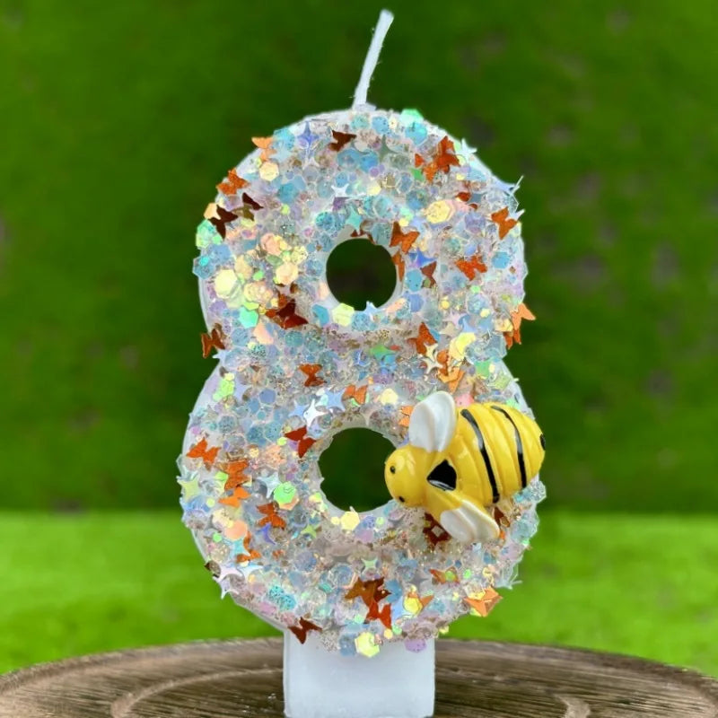 3D Number Cake Decorating Candles Glitter Bees Digital Candles Cake Topper Birthday Party Party Cake Decoration