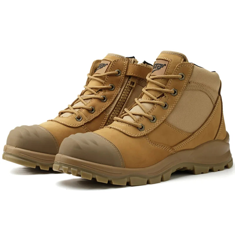 steel toe cap with safety shoes  for work latest genuine leather work boots man high ankle with zip