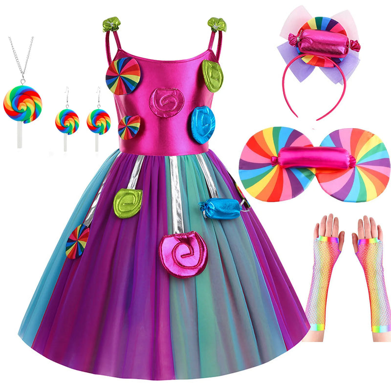 Candy Fairy Costume Girls Lollipop Cosplay Dress Toddler Carnival Purim Rainbow Vestidos Christmas Party Princess Clothing Gown