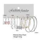 Fashion Big Silver Color Round Circle Pearl Hoop Earrings for Women Girls Snake Butterfly Dangle Earring Set Female Y2K Jewelry