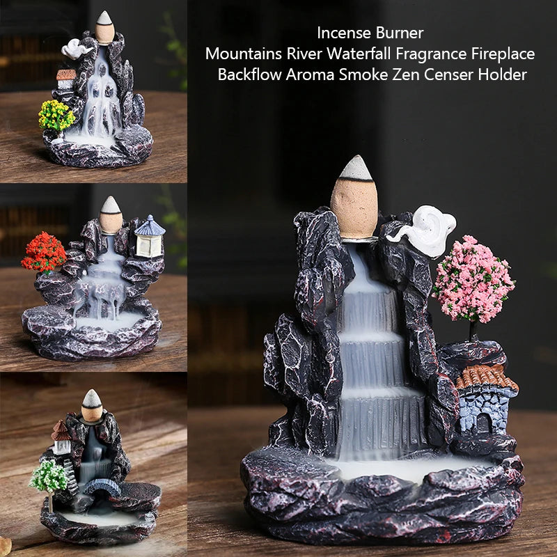 Creative Incense Burner Fragrance Holder Backflow Censer Mountains River Incense Backflow Incense Holder for Office Home Gift