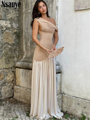 Nsauye Sexy Mesh Evening Party Night Club Party Elegant Long Dress Maxi New Fashion Holiday Pleated Dress Summer Outfits 2024