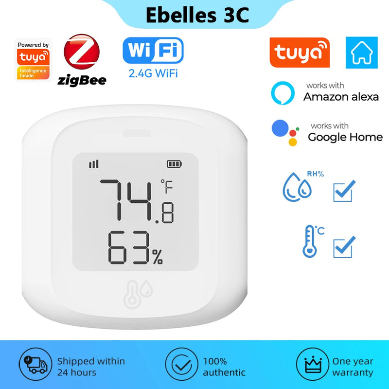 Tuya WiFi Zigbee Temperature Humidity Sensor Smart Life APP Monitor Smart Home Automation Residential Voice for Alexa Google