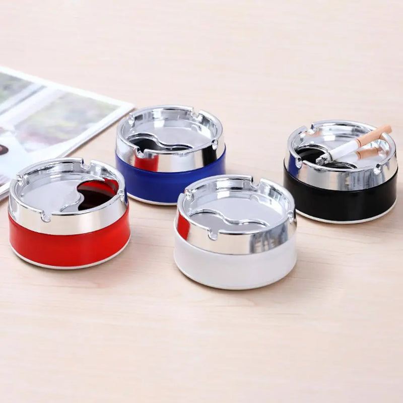 Round Ashtray Groove Design Stainless Steel Ash Holder Windproof Desktop Ash Container for Home Office Outdoor