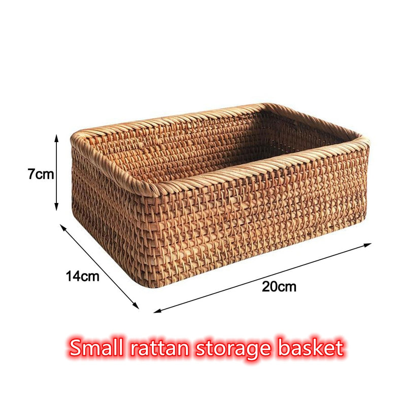 Hand-woven Rattan Wicker Basket Fruit Tea Snack Bread Basket Cosmetic Rectangular Storage Box Household Kitchen Supplies