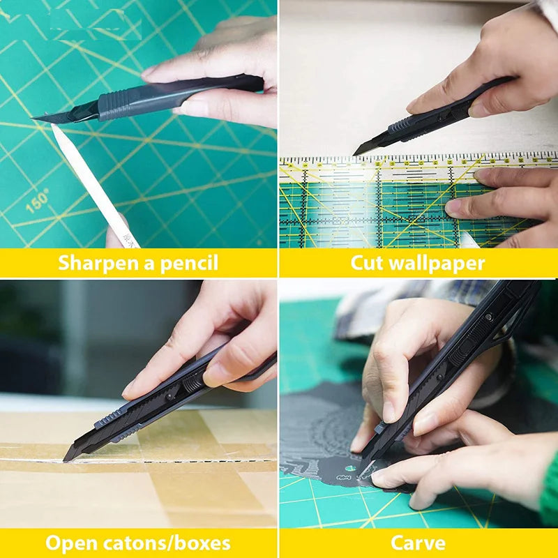 9mm Utility Knife Box Cutter, 30 Degree Angle Sharp Precise Carbon Steel Blades Self Locking Cardboard Package Cutting Opener