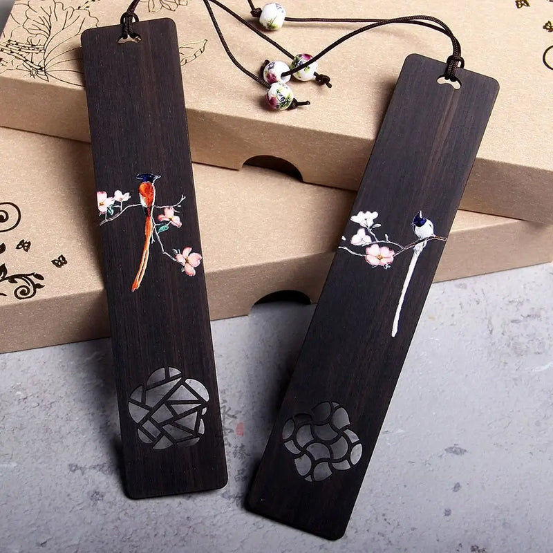 Chinese Style Bookmark Ebony Color Painted Book Clip Wooden Retro Carving Students Gift Creative Pagination Mark