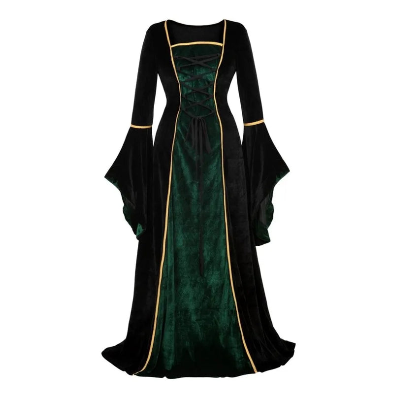 Medieval Renaissance Velvet Long Dress Women Victorian Retro Fancy Gown Halloween Cosplay Costume Plus Size