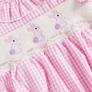 0-18M Baby Girl Easter Romper Short Sleeve Ruffle Collar Bunny Embroidery Smocked Bodysuit Newborn Outfit