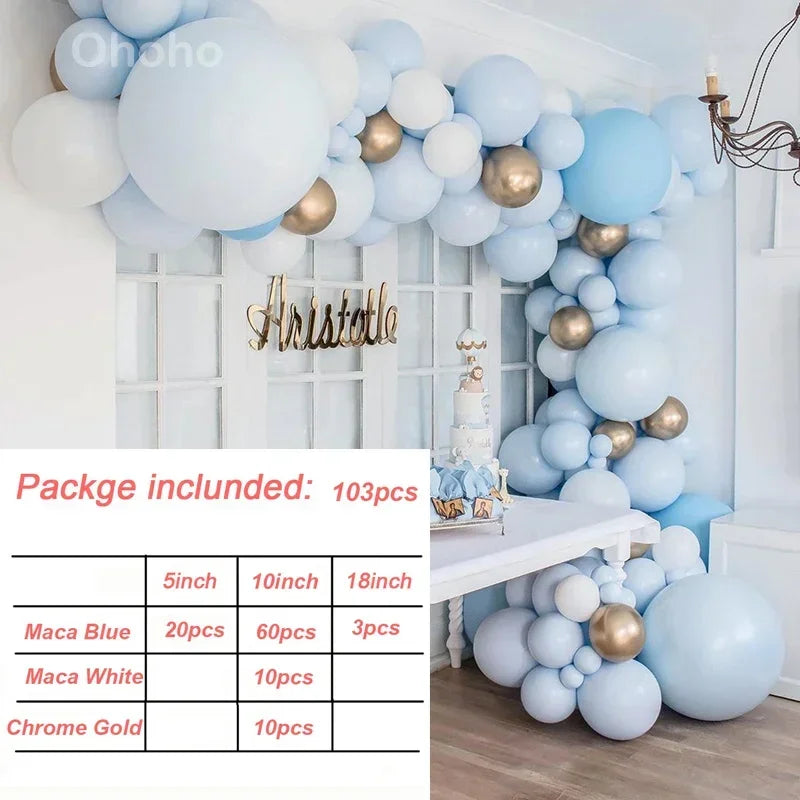 Beige Blue Balloons Garland Arch Kit Kids Boy One 1st Birthday Balloon Set Baby Shower Decoration Baptism Party Wedding