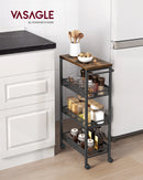 VASAGLE 4-Tier Trolley, Space-Saving Kitchen Cart with Wheels, Steel Frame, Handle, Trolley for Small Spaces, 22 x 45.5 x 77 cm