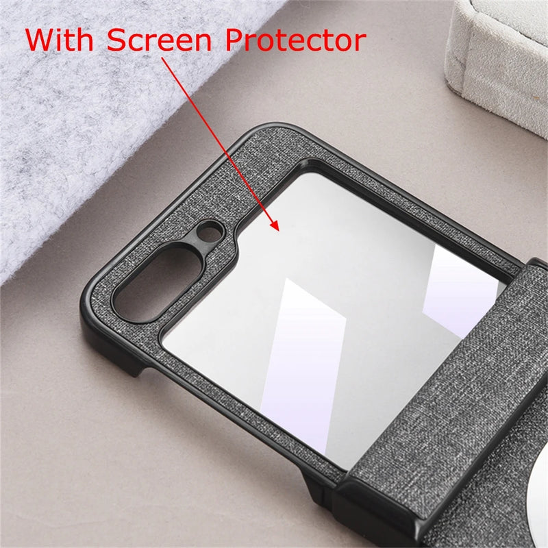 with Screen Protector Film Z Flip 5 Case Magnetic Magsafe Case for Samsung Galaxy Z Flip 5 5g ZFlip5 Luxury Cloth Slim Cover
