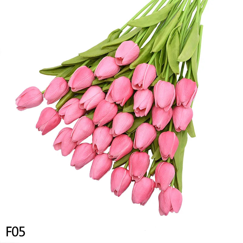12pcs Artificial Tulip Latex Real Touch For DIY Bouquets Wedding Party Mother's Day Easter Spring Home Dining Decoration