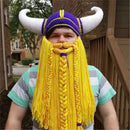 Viking Horn Hat Mask Men Bearded Funny Caps Winter Hand Weave Men Christmas Cosplay Party Funny Tricky Headgear Warm Beanie Caps