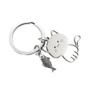 Funny Cartoon Cat Fish Keychain Couple Lovers Stainless Steel Keyring Lovely Pendant Key Chain Valentine's Day Gift Jewelry