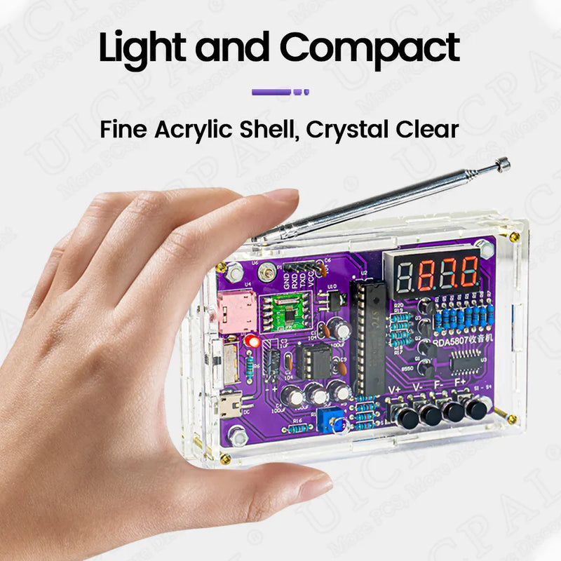 DIY FM Radio Electronic Kit Adjustable Frequency PCB Soldering Project Practice Solder Assembly RDA5807S 87-108MHz Double Power