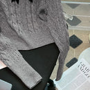 Design Bowknot Grey Fried Dough Twists Sweater Women's Autumn and Winter New College Style Knit Backing Shirt