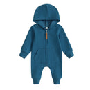 Pudcoco Infant Newborn Baby Jumpsuit, Long Sleeve Hooded Zip-up Solid Fall Romper Clothes for Boys Girls 0-12M