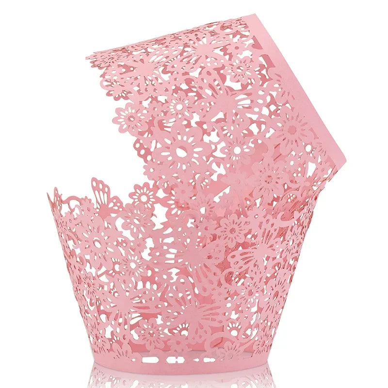 50 Pcs Laser Cut Hollow Cupcake Wrappers Baby Shower Muffin Cupcake Baking Cups Wedding Birthday Party Cake Decoration
