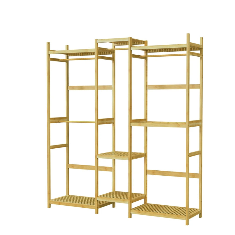 Bamboo Clothes Rack Stand Organizer Multifunctional Garment Rack Clothing Hanging Shelves Open Wardrobe