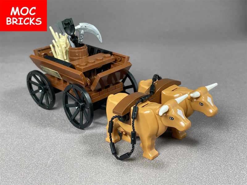 Set Sale MOC Bricks Cow Cattle Cart Oxen Town Farm House Assembled Building Blocks Accessories Children's Toys