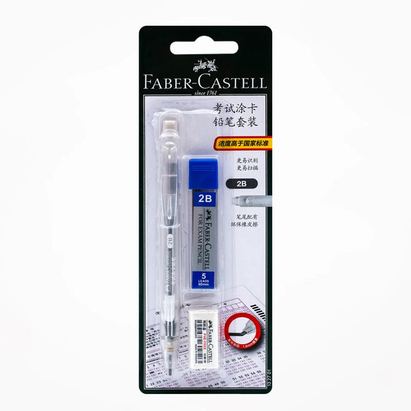 FABER CASTELL Flat Lead 1.8mm For Exam Mechanical Pencil 2B Set With Refills, Eraser Draft Drawing Art Sketching Calligraphy