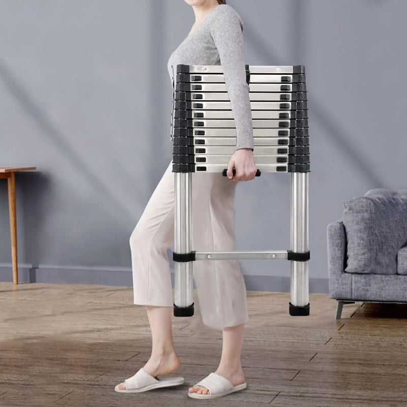 3.8M Telescopic Ladder 12.5FT Multi-Purpose Stainless Steel Extendable Sturdy Loft EN131 for Draw Wall Replace Bulb Repair Roof