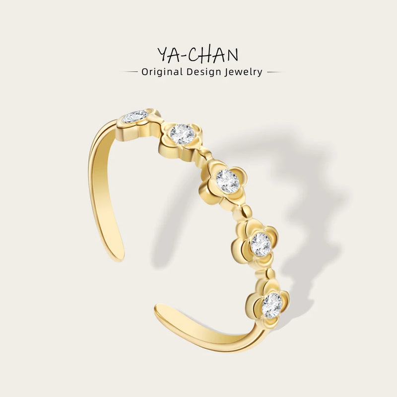 YACHAN Classic Minimalist Floral Zircon Rings For Women Fashion Stainless Steel High Quality Wedding Jewelry