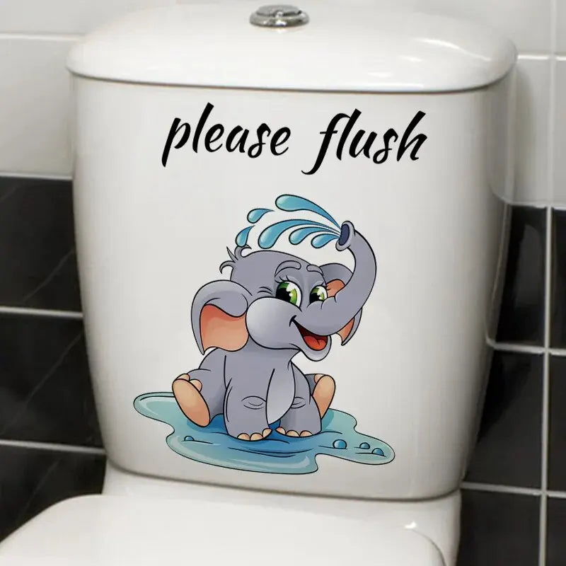 1pc Cartoon Elephant English Toilet Sticker Wall Sticker, Bathroom Decoration Wall Sticker, Self-adhesive and Removable Wall S