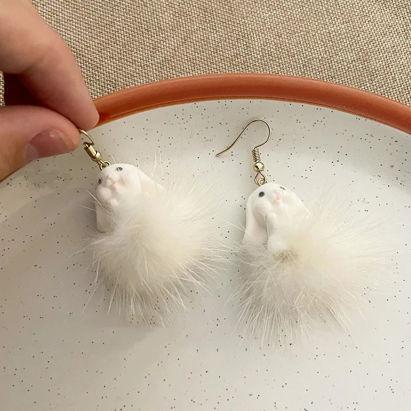 Autumn Winter Easter Earrings for Women Funny Rabbit Hare Carrot Korean Lovely Fashion Fur White Bunny Gift Jewelry Accessories