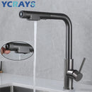 YCRAYS Brushed Nickel Filter Pull Out Kitchen Sink Faucet Drinking Water Pure Tap Gray Deck Mounted 3 Mode Black Hot Cold Mixer