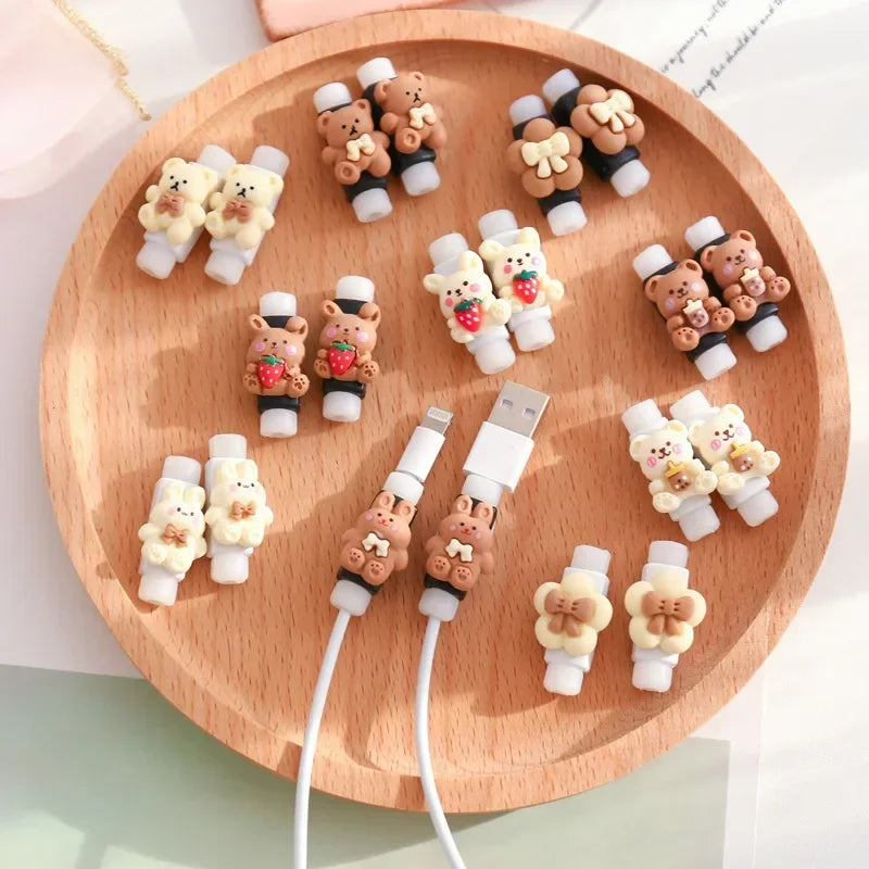 2PCS Breathable Data Line Protective Sleeve Durable Wear-resistant Cable Protector Cover Kawaii Bear Rabbit Charger Cord Winder