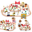 72/108 Pieces Montessori Set Of Children's Toy Wood Trains, Cars, Engineering Railway Wooden Train set Gift For Boys And Girls