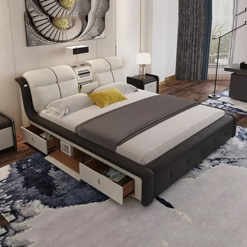 Master King Size Double Bed Luxury Multifonction Cute Queen Modern Double Bed Frame Wood Smart Letto Matrimoniale Home Furniture