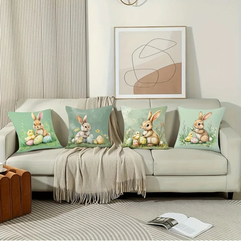 Easter decoration pillow cover rabbit chick and egg print soft and comfortable sofa cushion cover home room decoration