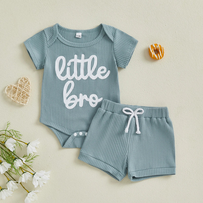Summer Little Baby Boys Clothing Set Soft Ribbed Newborn Outfits Letter Print Short Sleeve Jumpsuit Elastic Shorts Infant Suit