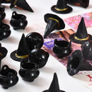 10Pcs Mini Witch Hat And Witch Cauldron Pots Cute Resin Accessories Black Wizard Hat For Halloween Party Home Decor DIY Crafts