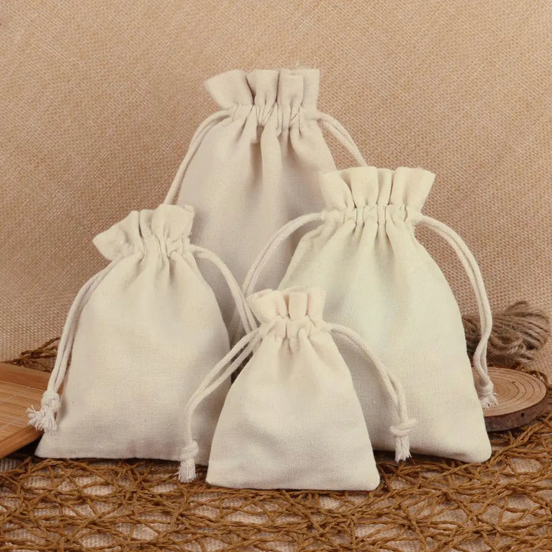 10pcs Black White Natural Cotton Storage Bags 8x10 10x14 12x15 13x18cm Wedding Christmas Gift Fabric Package Drawstring Pouches