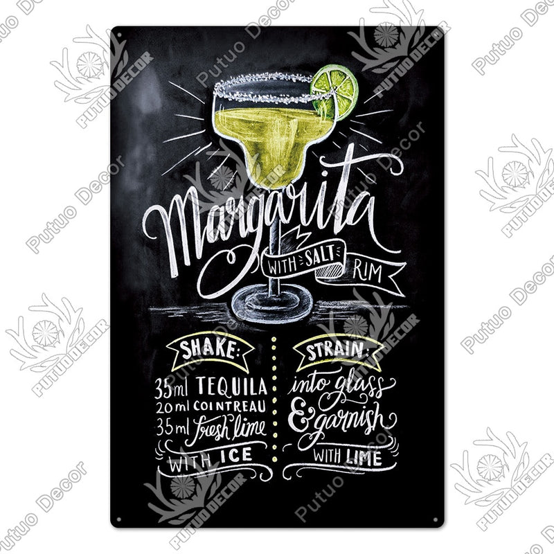 Putuo Decor Cocktail Tin Sign Vintage Plaques Metal Plate Retro Painting Art Poster for Bar Club Man Cave Wall Decoration