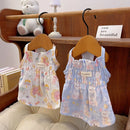 Pet Clothes Dogs Cats Spring and Summer Cute Cartoon Cotton Home Parent-child Clothing Teddy Bear Flower Dress Dog Cooling Vest