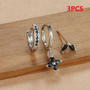 3PCS Stainless Steel Gold Color Four Flower Hoop Earrings Set for Women Elegant Zircon Pendant Huggies Piercing Trendy Jewelry