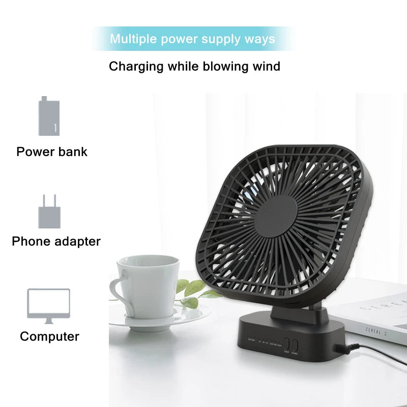 90° Folding Fan 5000mAh Battery USB Timing Desktop Cooling Fan Home Air Circulators Magnet Absorption Silent 3-speed Strong Wind