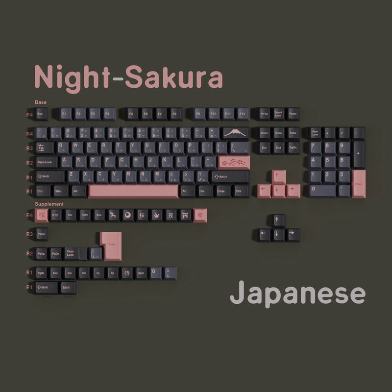 Night Sakura Pbt Keycaps Cherry Profile Japanese Korean Russian German Spanish Arabic French Big Set Key Caps For Mx Switches