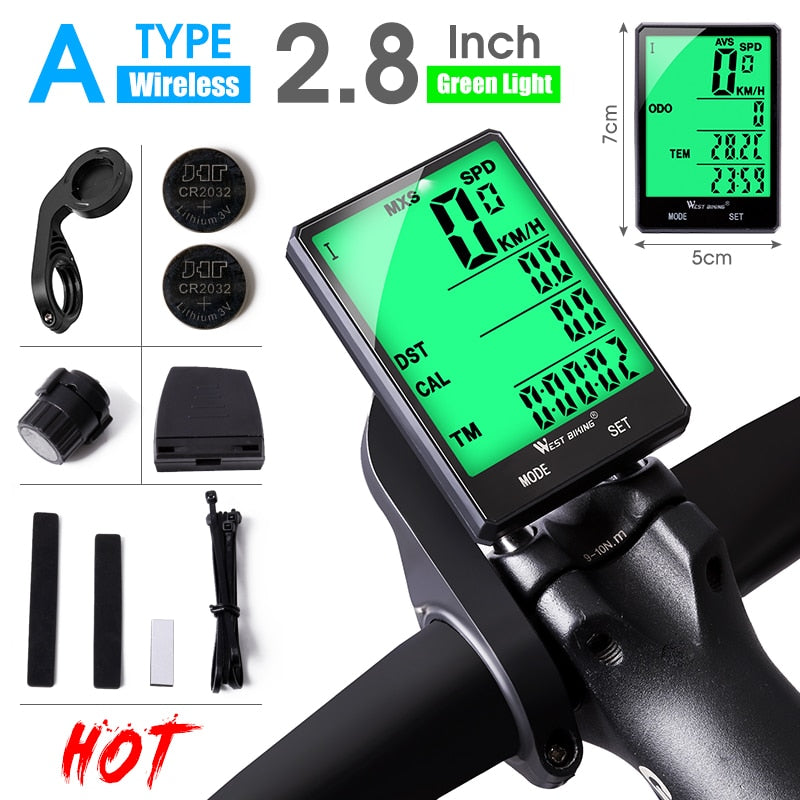 WEST BIKING Wireless Bicycle Computer Backlight Waterproof Cycling Speedometer Mechanical Magnet Speed Sensor Bike Odometer