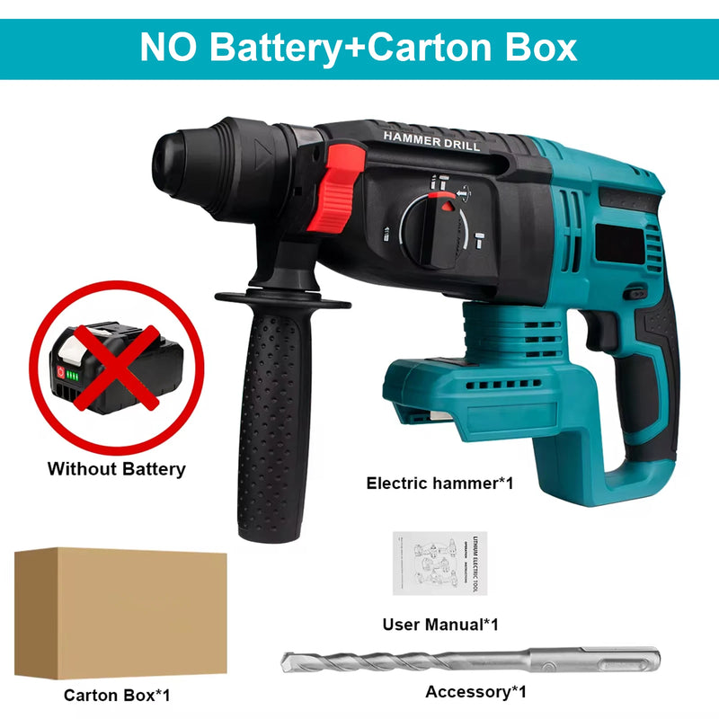 26MM Brushless Electric Hammer Drill Multifunctional Cordless Rotary Hammer Impact Drill Power Tool For Makita 18V Battery