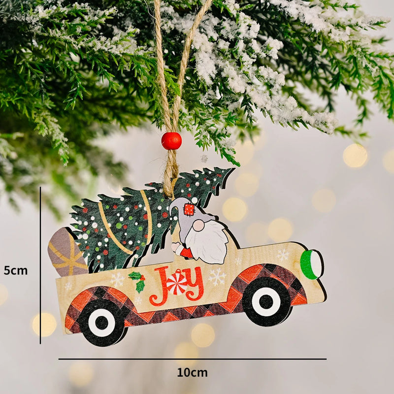 Christmas Wooden Pendant santa car pattern Xmas Tree Hanging Ornaments Christmas Decorations for Home Navidad Gift New Year 2023